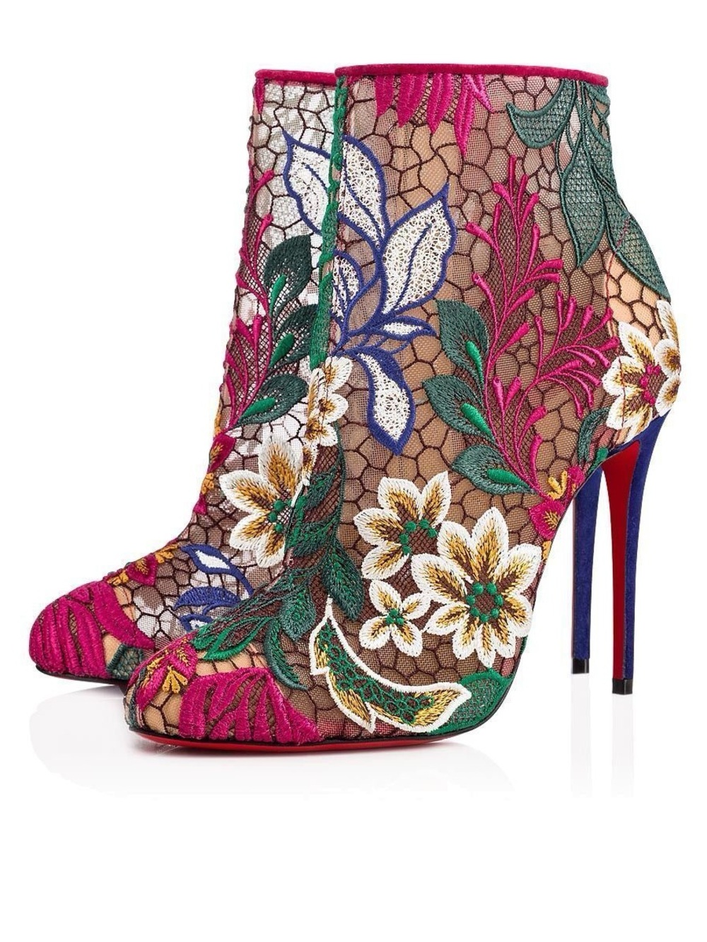 NEW Christian Louboutin Miss Tennis 100 Multicolor Mesh Lace Ankle Heel Floral